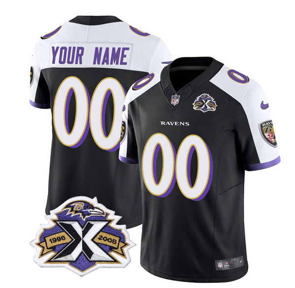 Men & Women & Youth Baltimore Ravens Active Player Custom Black White 2023 F.U.S.E With Patch Throwback Vapor Limited Stitched Jersey